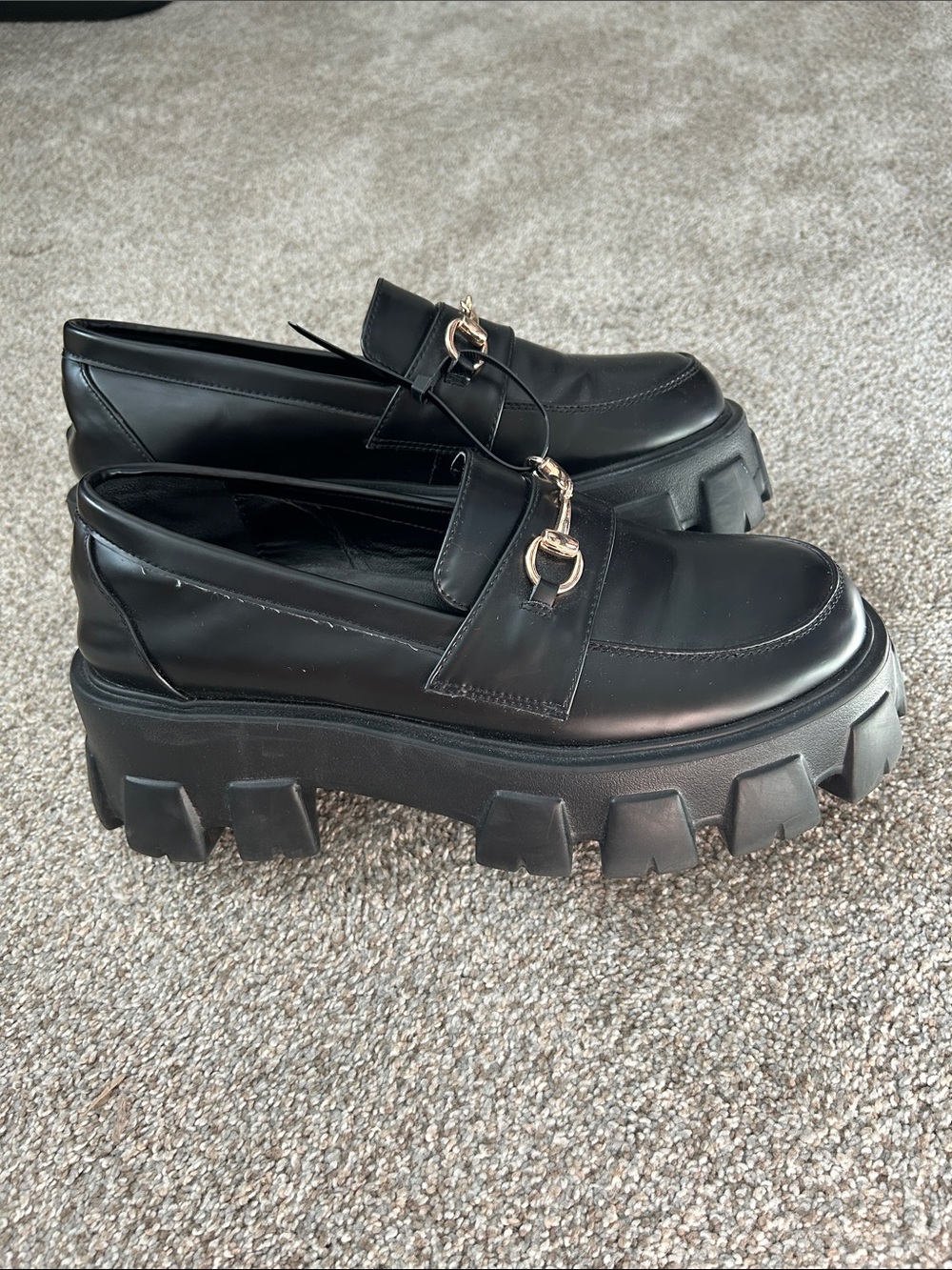 Princess Polly Black Penny Lane Loafers with Gold Bit Size 9